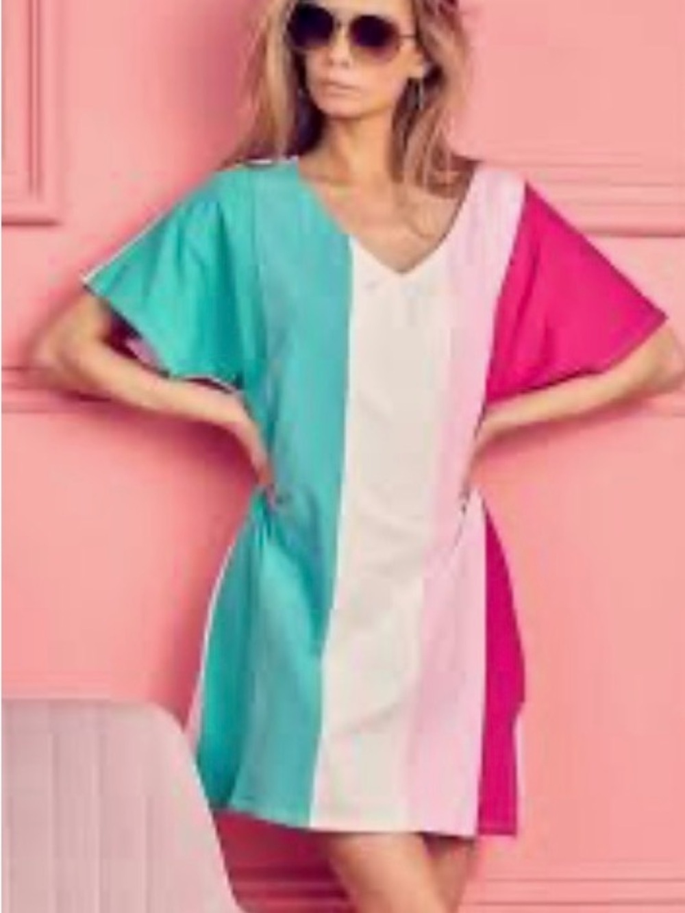 NWOT BiBi Striped Multi Color Oversized Shirt/ Dress Size XL